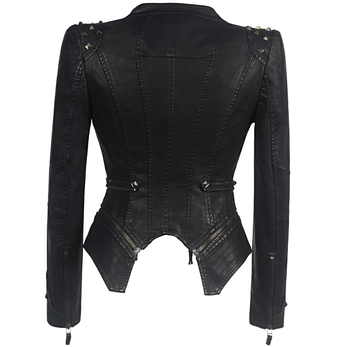 New Autumn Women Pu Faux Leather Jacket Studs Motorcycle Biker Coat Serpentine Lapel Rivet Slim Streetwear Black Punk Outerwear