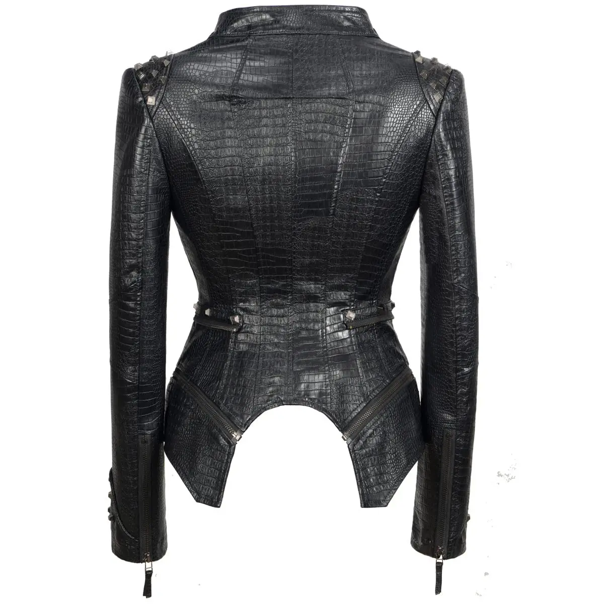 New Autumn Women Pu Faux Leather Jacket Studs Motorcycle Biker Coat Serpentine Lapel Rivet Slim Streetwear Black Punk Outerwear