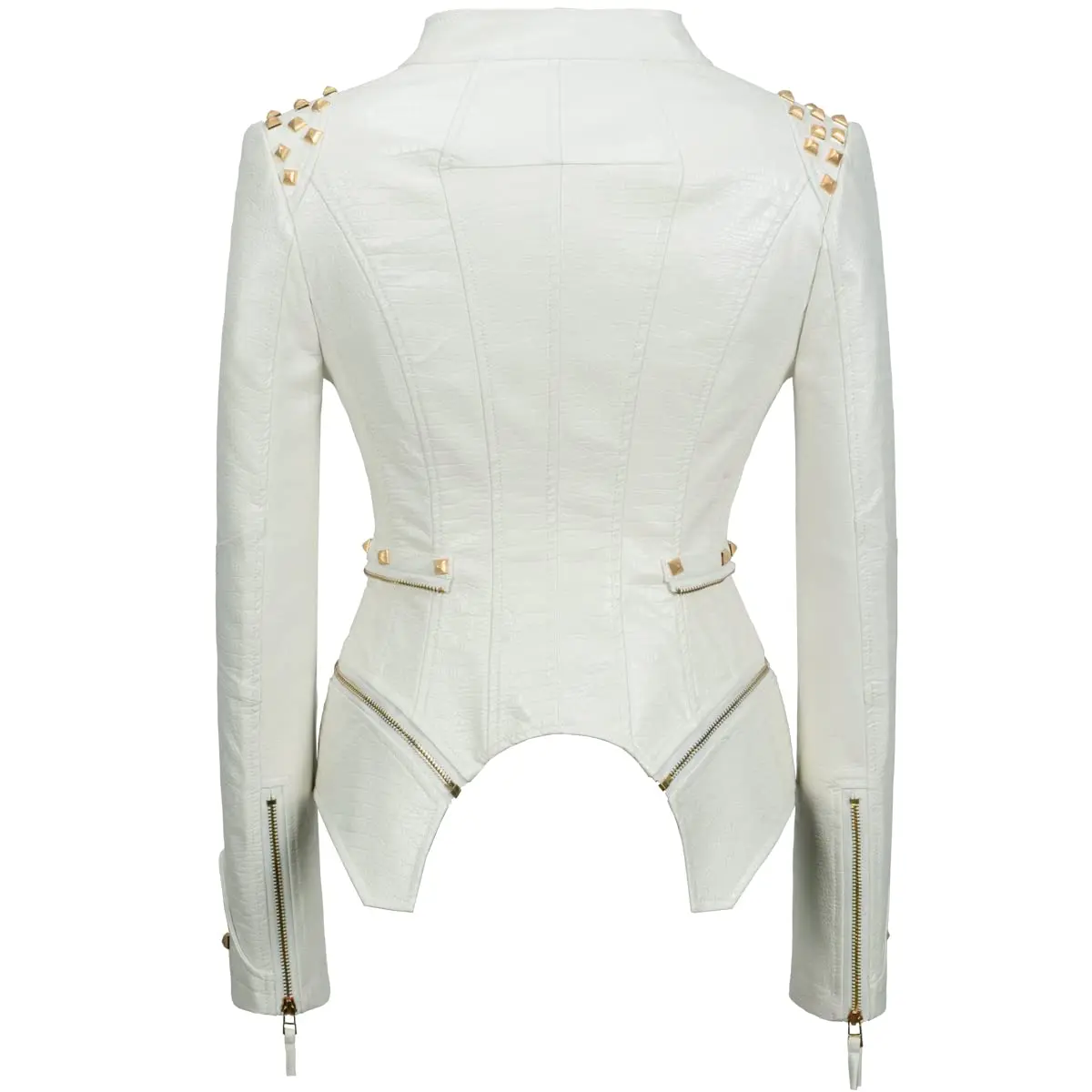 New Autumn Women Pu Faux Leather Jacket Studs Motorcycle Biker Coat Serpentine Lapel Rivet Slim Streetwear Black Punk Outerwear