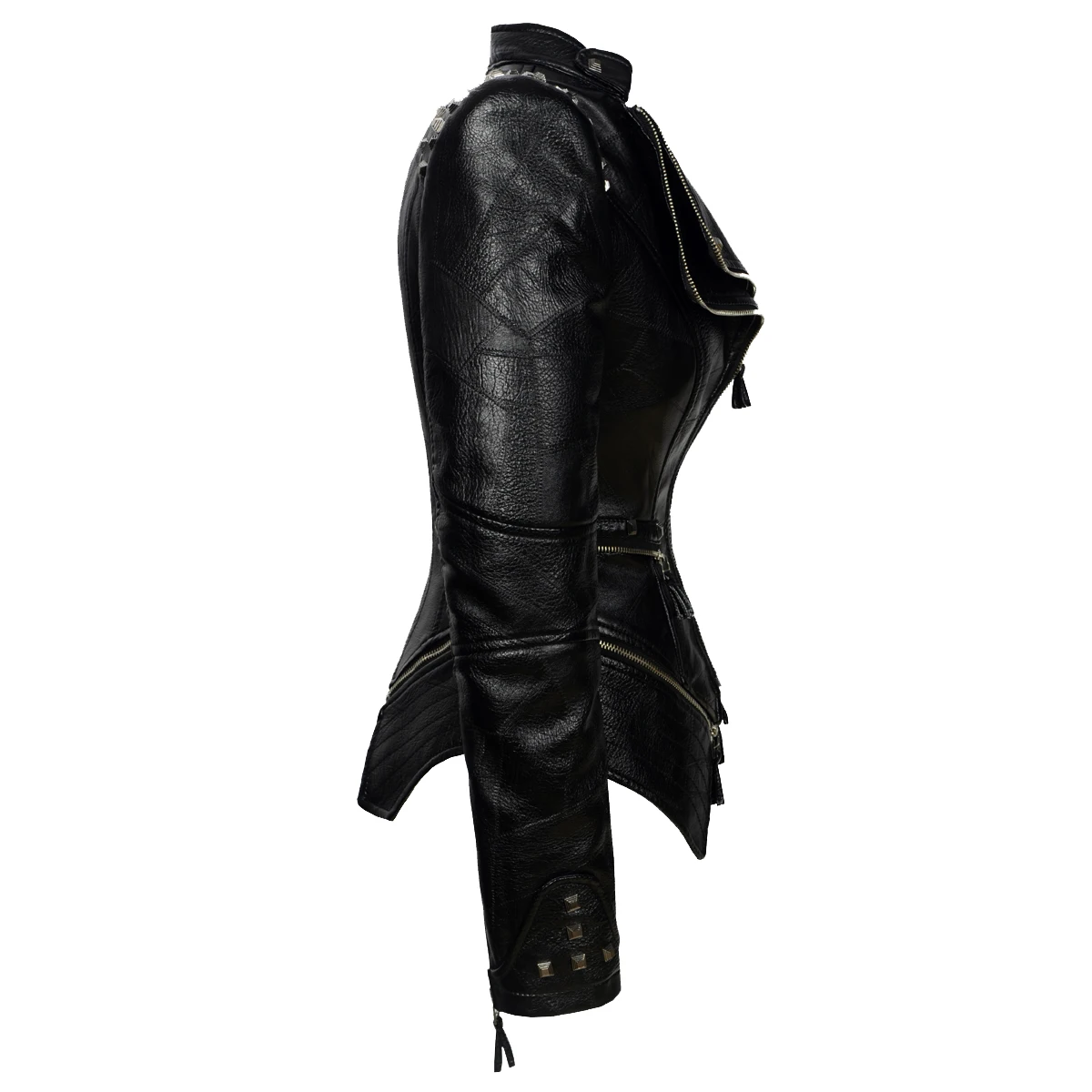 New Autumn Women Pu Faux Leather Jacket Studs Motorcycle Biker Coat Serpentine Lapel Rivet Slim Streetwear Black Punk Outerwear