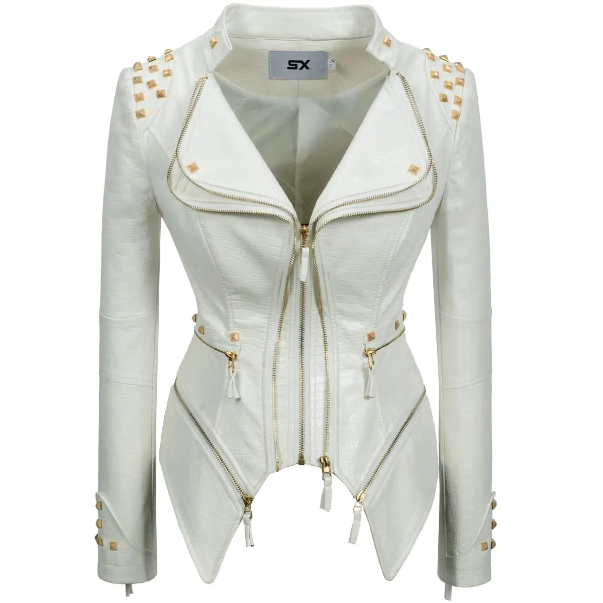 New Autumn Women Pu Faux Leather Jacket Studs Motorcycle Biker Coat Serpentine Lapel Rivet Slim Streetwear Black Punk Outerwear