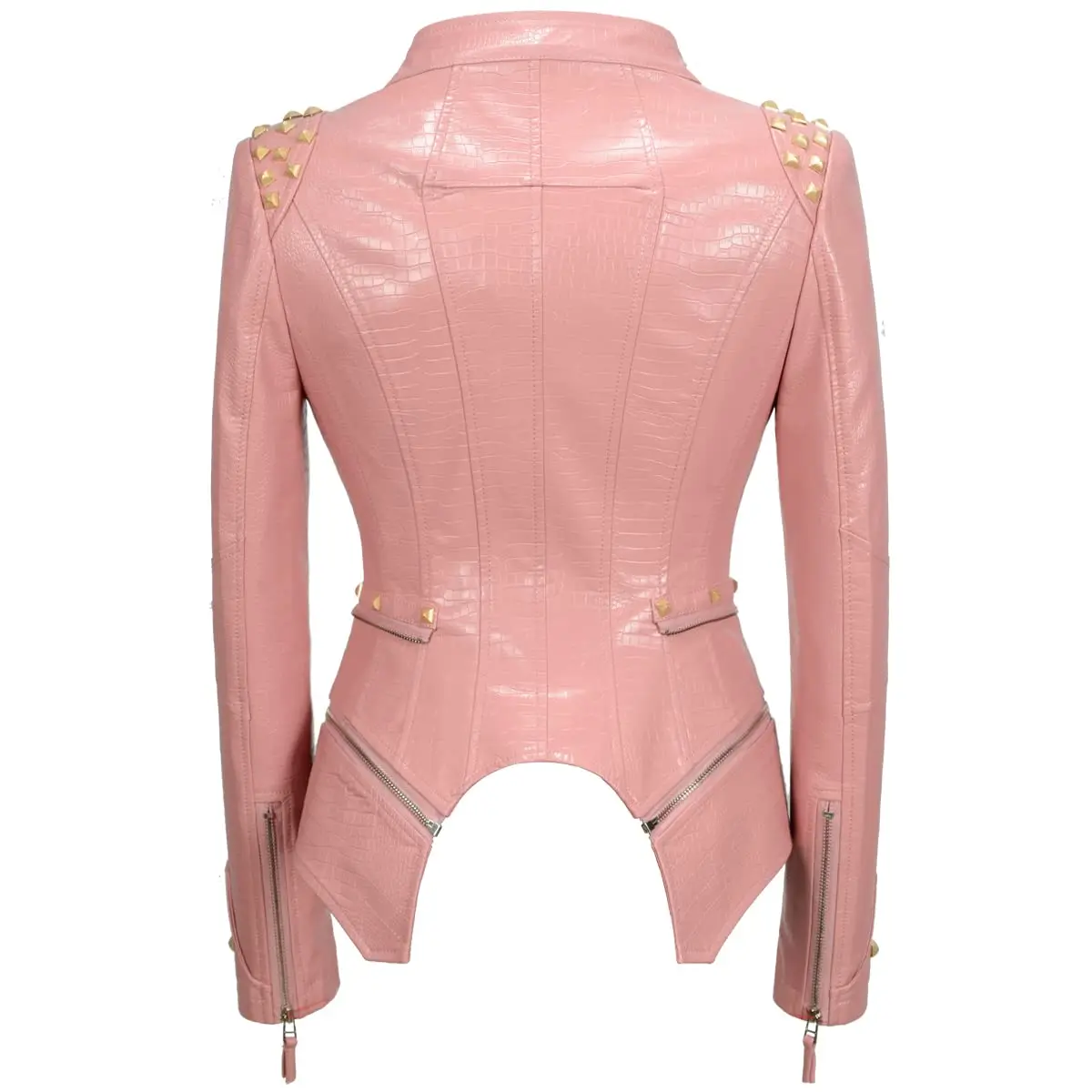New Autumn Women Pu Faux Leather Jacket Studs Motorcycle Biker Coat Serpentine Lapel Rivet Slim Streetwear Black Punk Outerwear