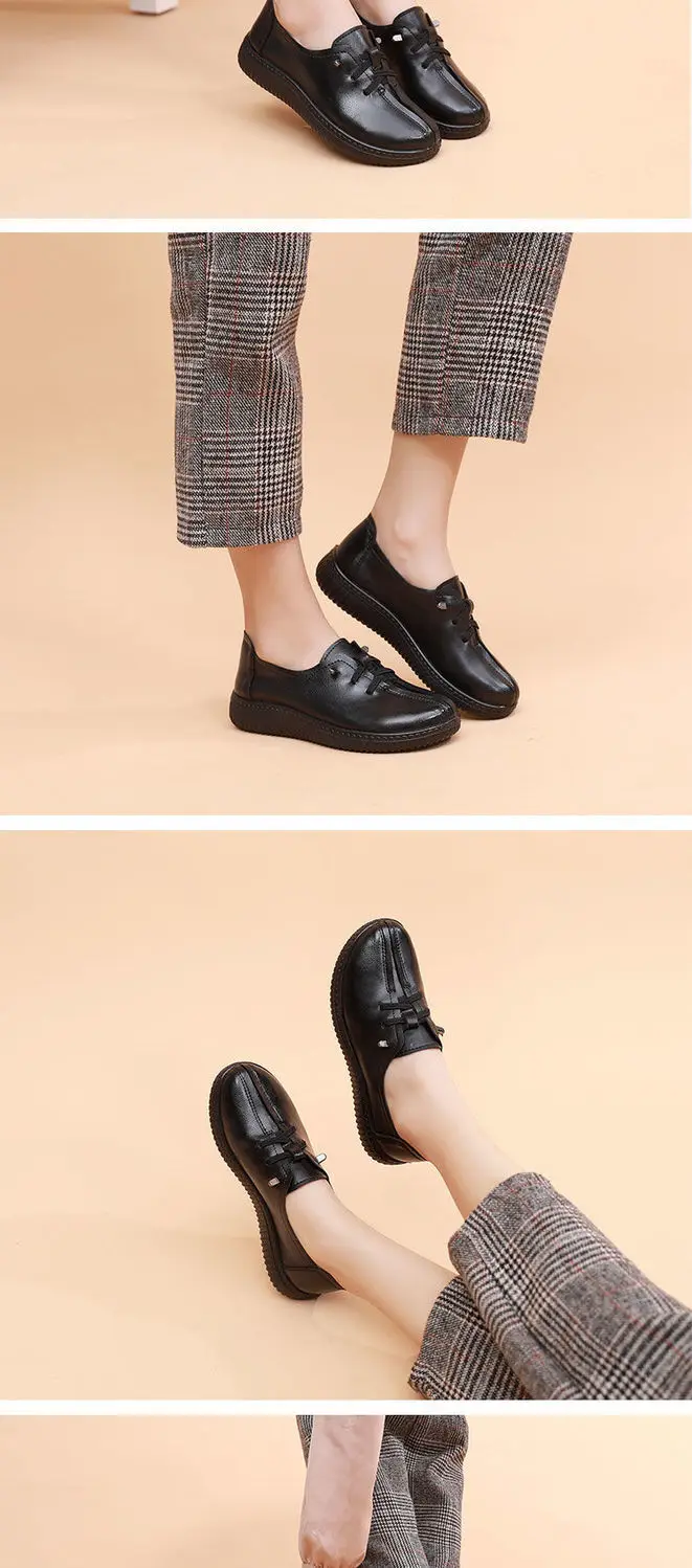 Black Loafers Genuine Leather Sneakers for Women 2022 Flat Heel Women's Autumn Shoes Ladies Cowhide Moccasin Woman Flats