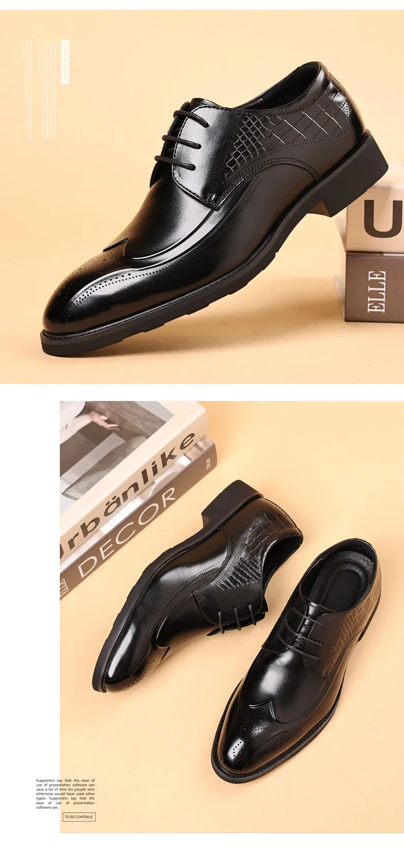 Brand Business Dress Shoes Men's Genuine  Leather  Square Toe British Lace-Up Breathable Derby Shoes for Men Classic Style