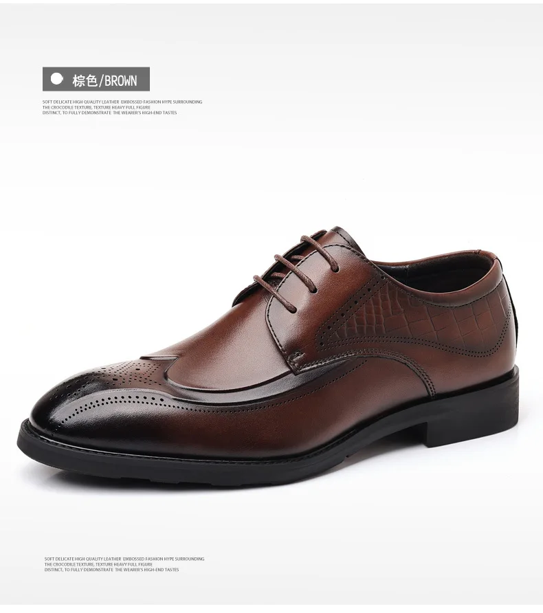 Brand Business Dress Shoes Men's Genuine  Leather  Square Toe British Lace-Up Breathable Derby Shoes for Men Classic Style