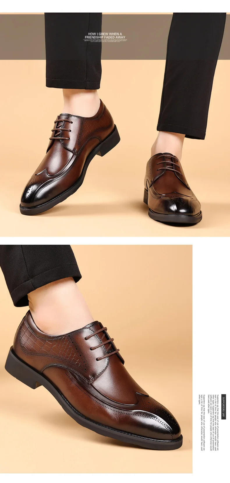 Brand Business Dress Shoes Men's Genuine  Leather  Square Toe British Lace-Up Breathable Derby Shoes for Men Classic Style