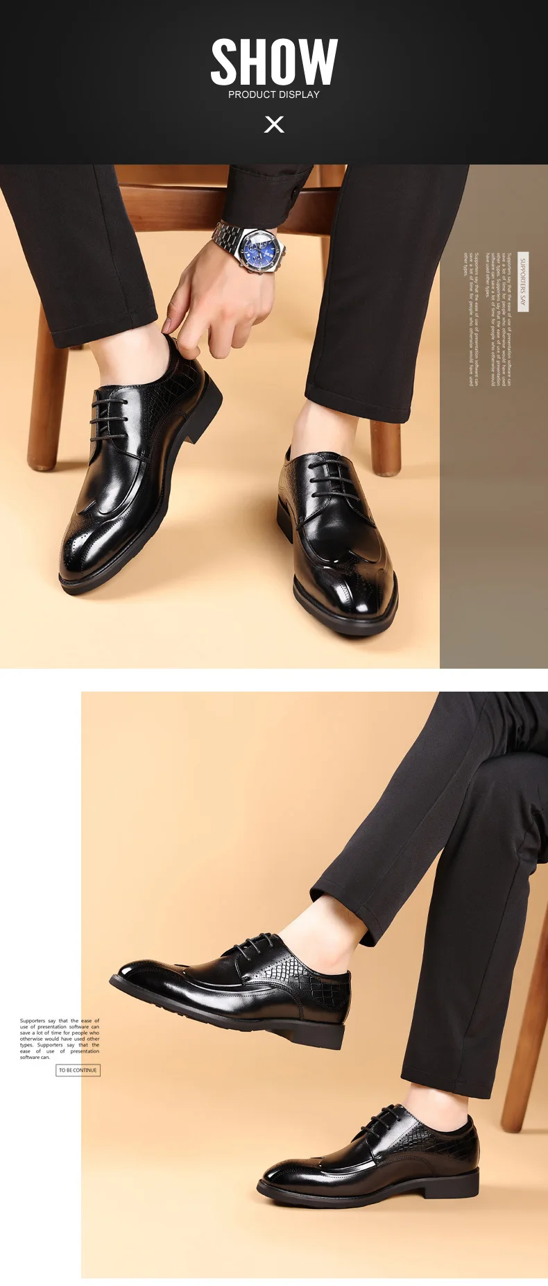 Brand Business Dress Shoes Men's Genuine  Leather  Square Toe British Lace-Up Breathable Derby Shoes for Men Classic Style