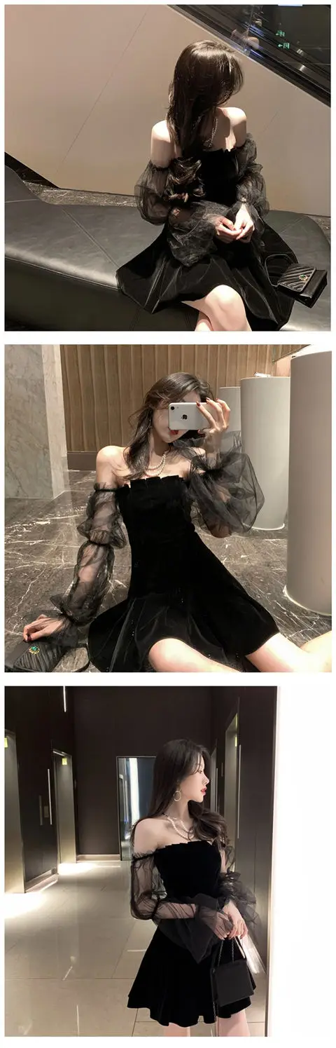 New 2026 Black Retro Dress Woman Lace Chiffon Mini Female High Street Sexy Korean Fashion Women Club Dress