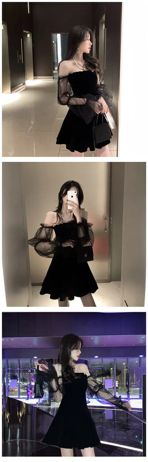New 2026 Black Retro Dress Woman Lace Chiffon Mini Female High Street Sexy Korean Fashion Women Club Dress