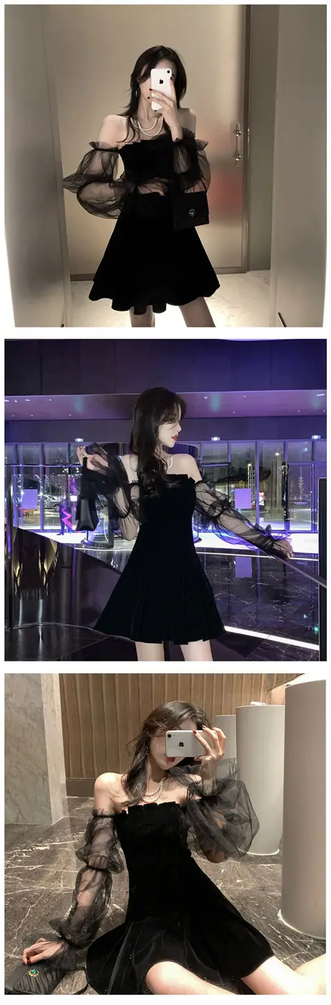 New 2026 Black Retro Dress Woman Lace Chiffon Mini Female High Street Sexy Korean Fashion Women Club Dress