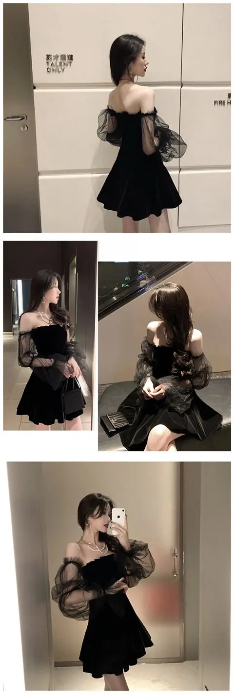 New 2026 Black Retro Dress Woman Lace Chiffon Mini Female High Street Sexy Korean Fashion Women Club Dress