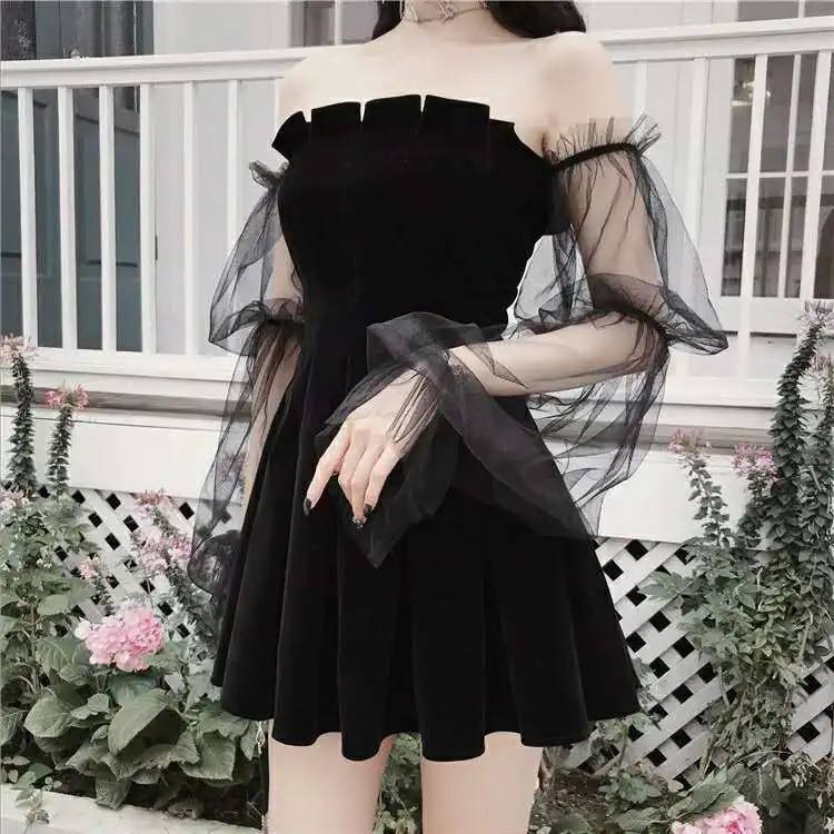 New 2026 Black Retro Dress Woman Lace Chiffon Mini Female High Street Sexy Korean Fashion Women Club Dress