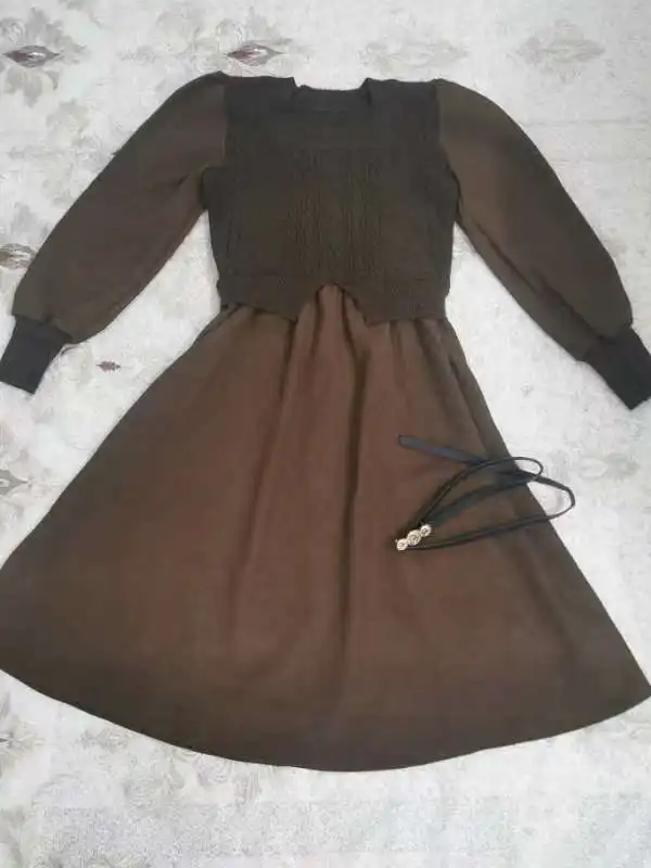Women's Vintage Elegant Evening Party Midi Dress Puff Sleeve France Retro Dress Solid Warm Korean Dresses Autumn Winter Vestidos