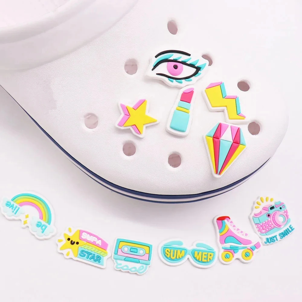 1Pcs Roller Skating Summer Style Camera PVC Garden Shoe Charms Decorations DIY Backpack Wristbands Kids Party Gift