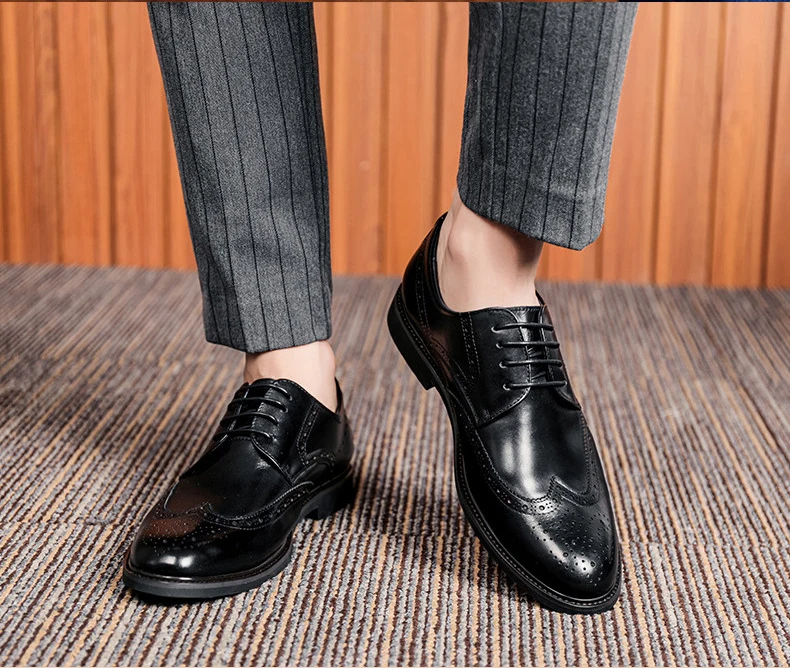 ZFTL Men's Dress Shoes Brogue Engraved Business Formal Wedding Shoes Man Oxford shoes Bullock Men's New Spring first lay leather