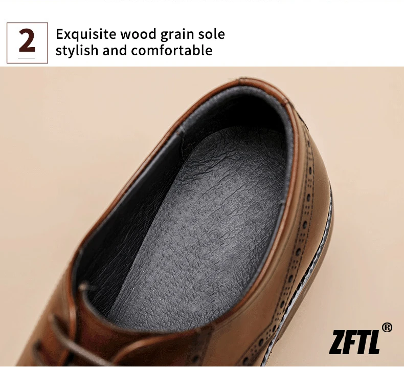 ZFTL Men's Dress Shoes Brogue Engraved Business Formal Wedding Shoes Man Oxford shoes Bullock Men's New Spring first lay leather