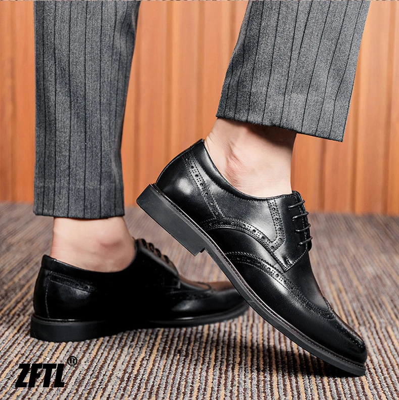 ZFTL Men's Dress Shoes Brogue Engraved Business Formal Wedding Shoes Man Oxford shoes Bullock Men's New Spring first lay leather