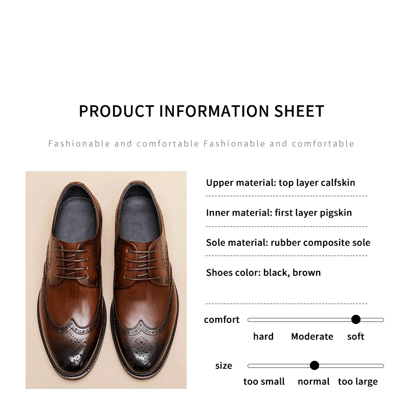 ZFTL Men's Dress Shoes Brogue Engraved Business Formal Wedding Shoes Man Oxford shoes Bullock Men's New Spring first lay leather