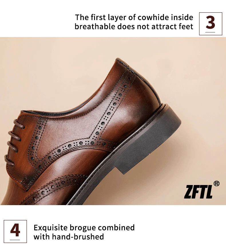ZFTL Men's Dress Shoes Brogue Engraved Business Formal Wedding Shoes Man Oxford shoes Bullock Men's New Spring first lay leather