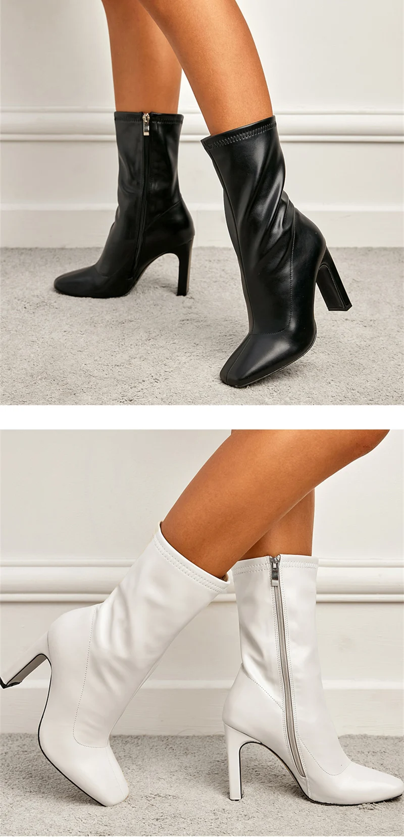 Blue Ankle Boots For Women Runway Style Party Nightclub Stripper Booties Ladies Fashion Square Toe Zip Autumn Winter Shoes Pumps