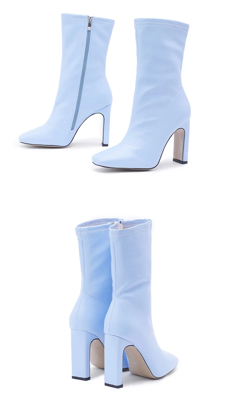 Blue Ankle Boots For Women Runway Style Party Nightclub Stripper Booties Ladies Fashion Square Toe Zip Autumn Winter Shoes Pumps