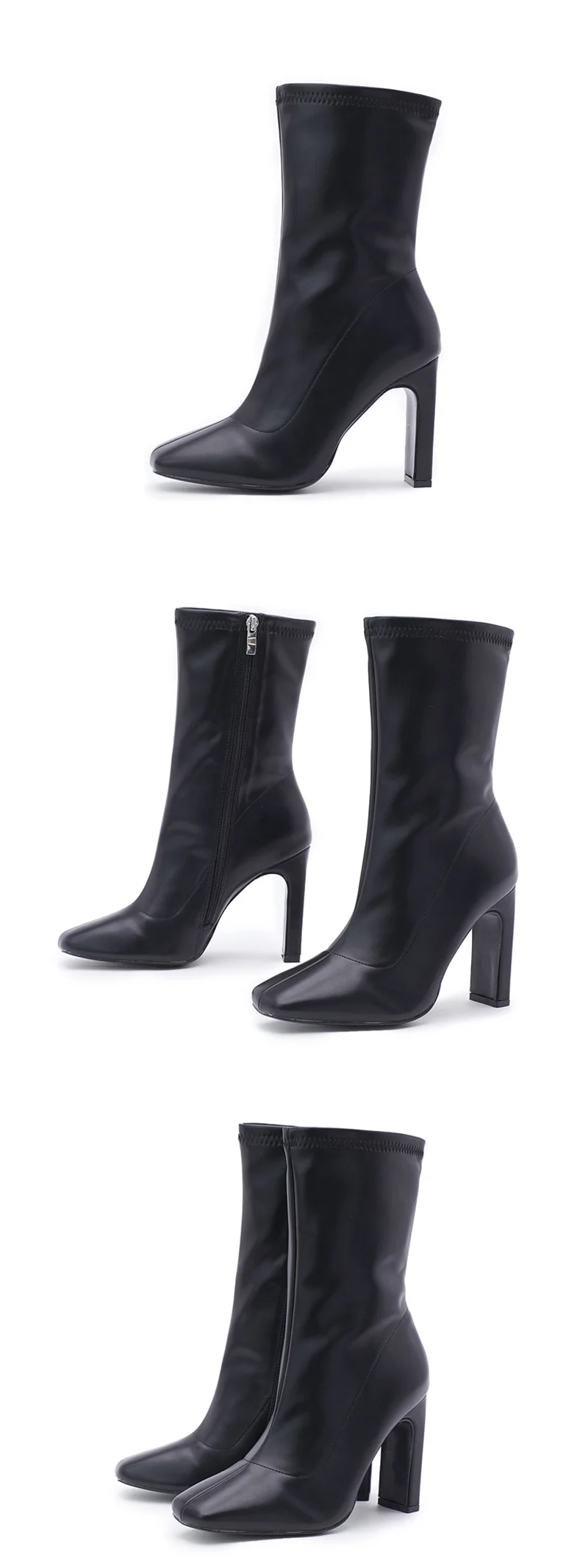 Blue Ankle Boots For Women Runway Style Party Nightclub Stripper Booties Ladies Fashion Square Toe Zip Autumn Winter Shoes Pumps