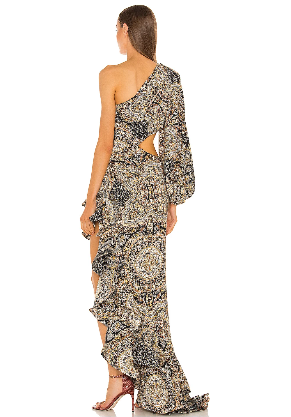 New Summer Women's Fashion Slanted Shoulder Floral Elegant Dress Slim Asymmetric Ruffle Party Long Sleeves Dress
