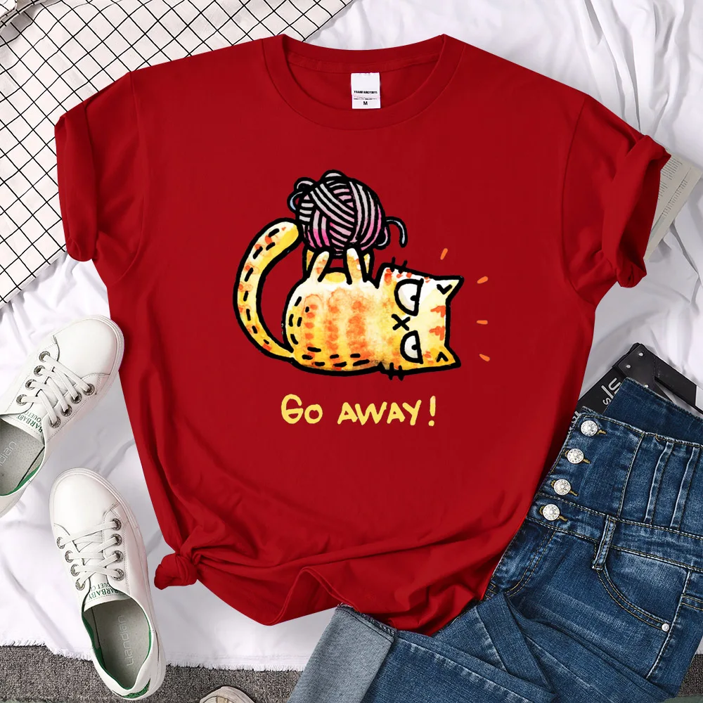 Lady T-Shirt Angry Cat Go Away Print T-Shirts Womans O-Neck Sports Oversize Shirt Streetfashion Slim Funny Animal Women Clothes