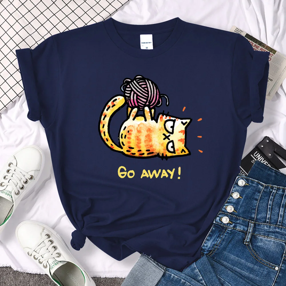 Lady T-Shirt Angry Cat Go Away Print T-Shirts Womans O-Neck Sports Oversize Shirt Streetfashion Slim Funny Animal Women Clothes