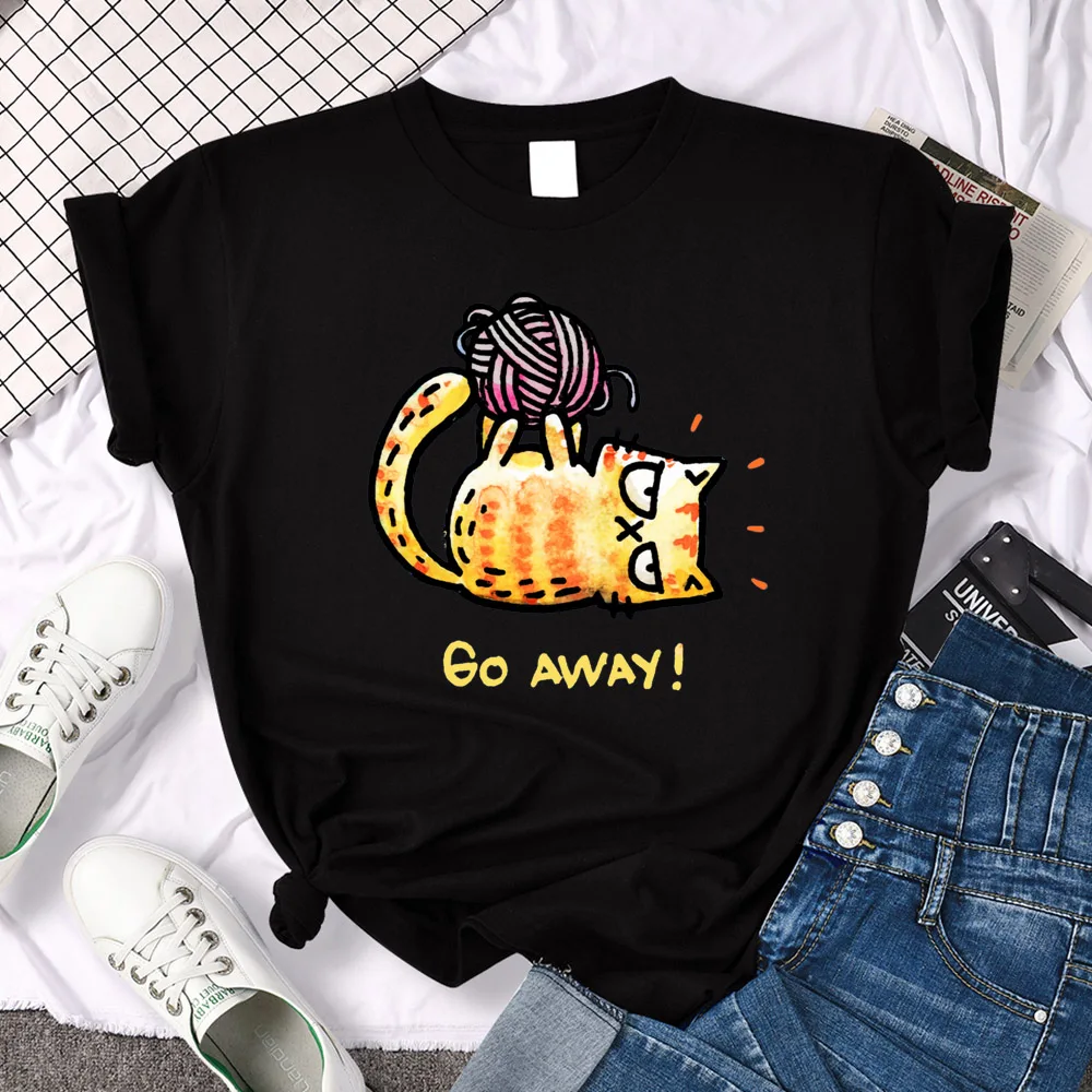 Lady T-Shirt Angry Cat Go Away Print T-Shirts Womans O-Neck Sports Oversize Shirt Streetfashion Slim Funny Animal Women Clothes