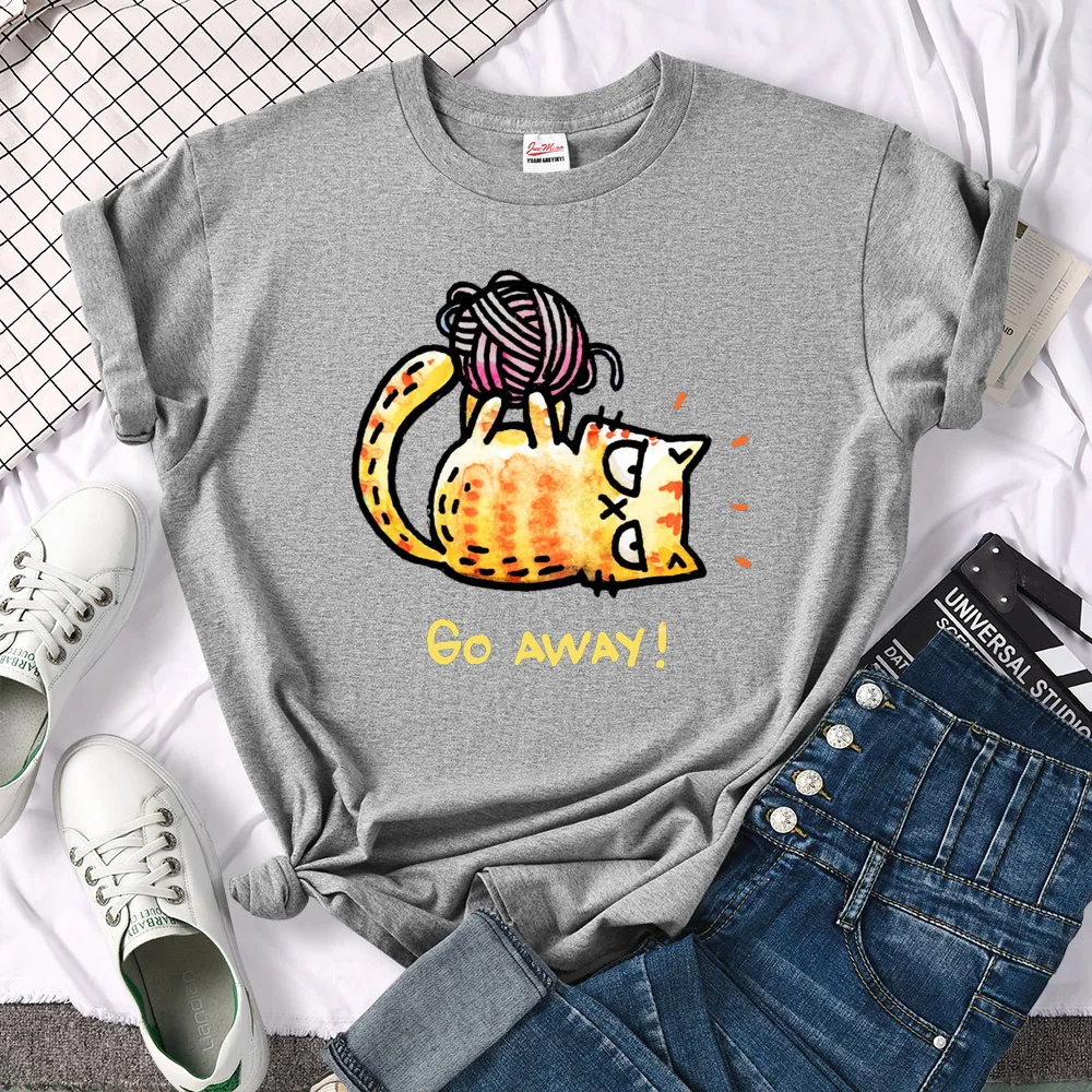 Lady T-Shirt Angry Cat Go Away Print T-Shirts Womans O-Neck Sports Oversize Shirt Streetfashion Slim Funny Animal Women Clothes