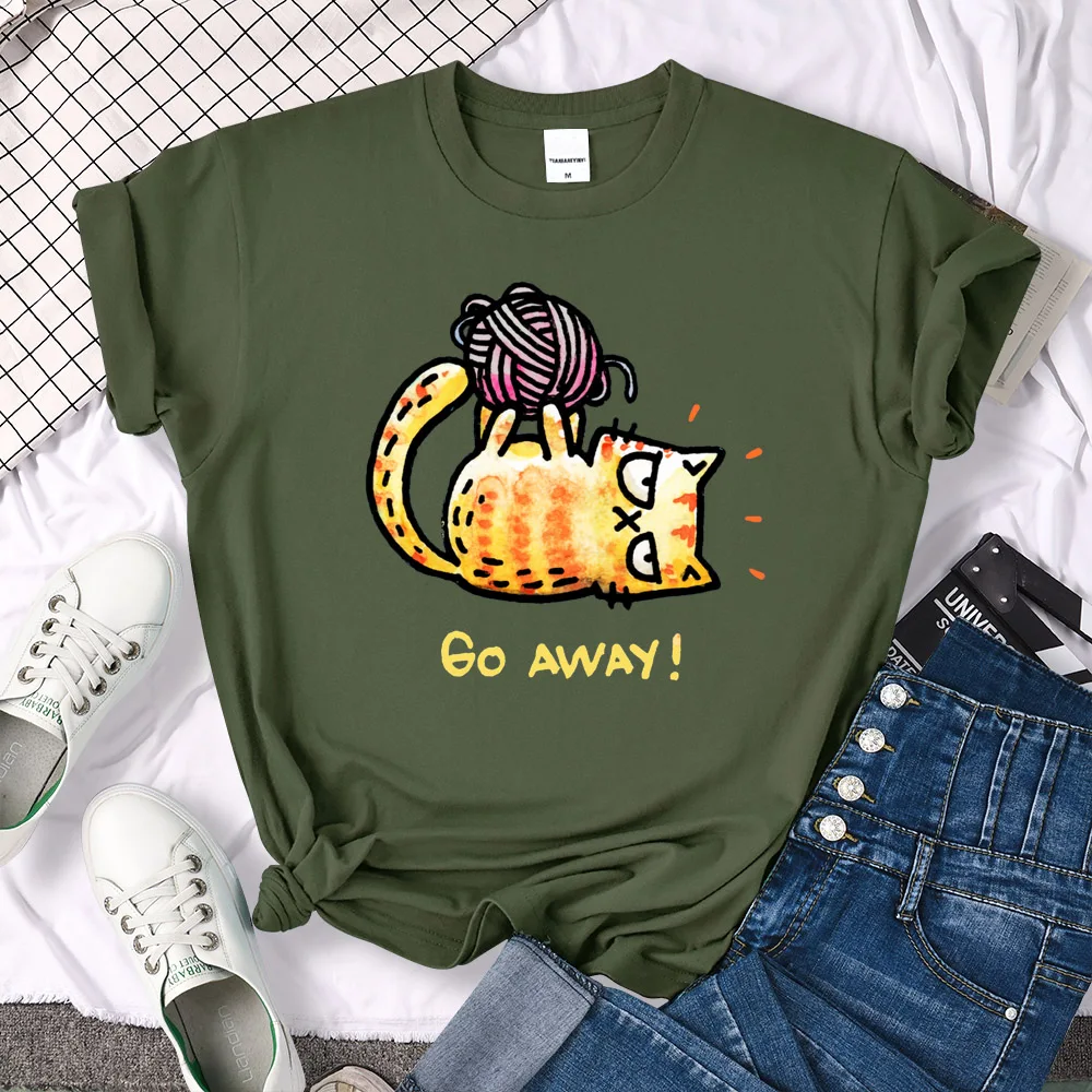 Lady T-Shirt Angry Cat Go Away Print T-Shirts Womans O-Neck Sports Oversize Shirt Streetfashion Slim Funny Animal Women Clothes