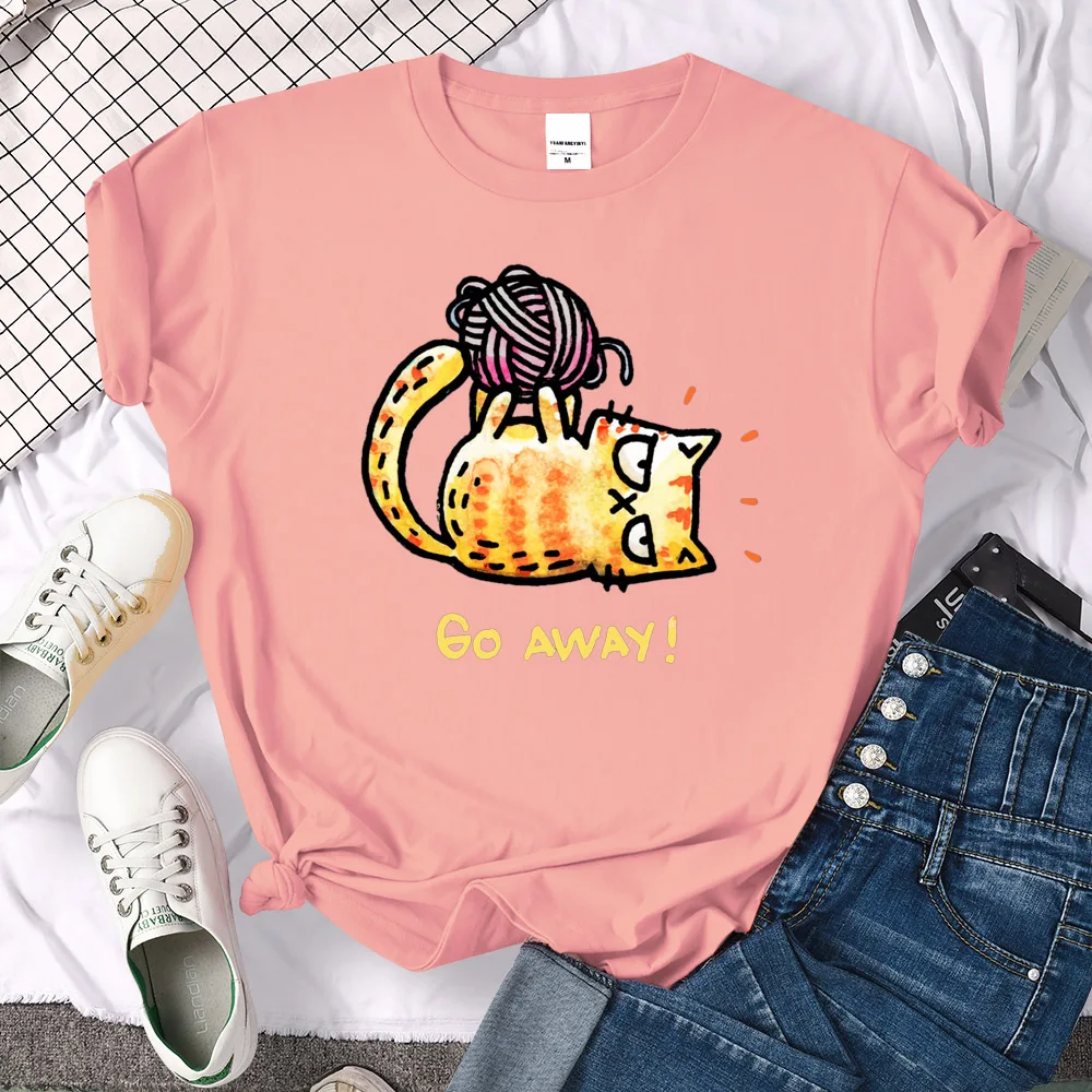 Lady T-Shirt Angry Cat Go Away Print T-Shirts Womans O-Neck Sports Oversize Shirt Streetfashion Slim Funny Animal Women Clothes