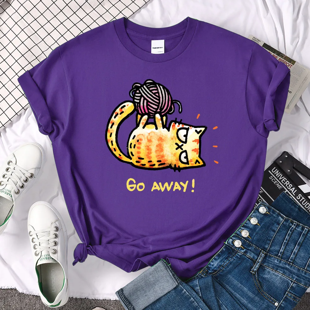 Lady T-Shirt Angry Cat Go Away Print T-Shirts Womans O-Neck Sports Oversize Shirt Streetfashion Slim Funny Animal Women Clothes