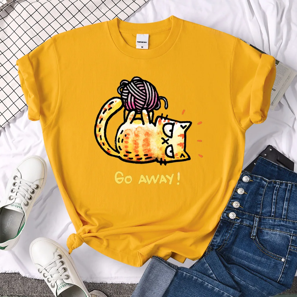 Lady T-Shirt Angry Cat Go Away Print T-Shirts Womans O-Neck Sports Oversize Shirt Streetfashion Slim Funny Animal Women Clothes