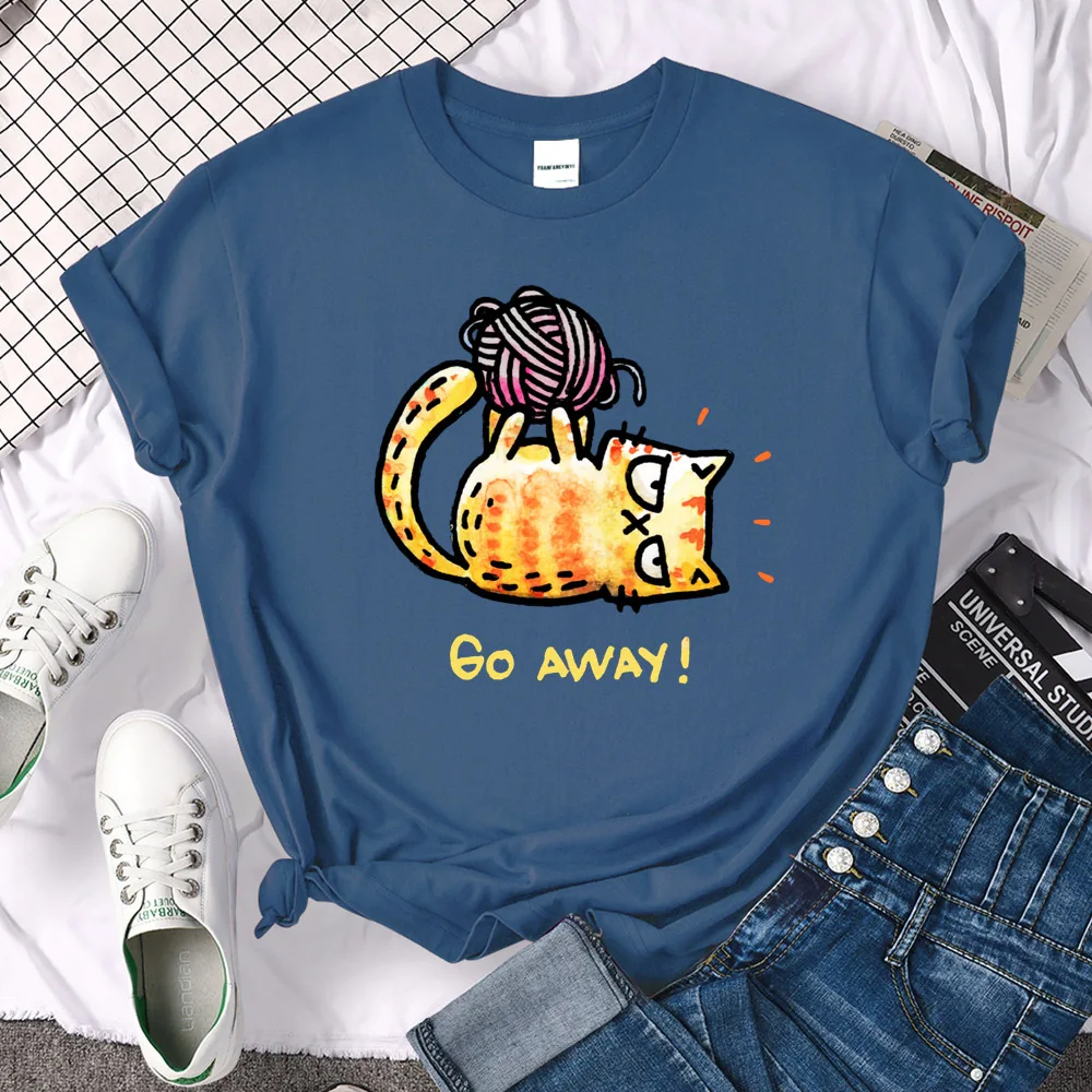 Lady T-Shirt Angry Cat Go Away Print T-Shirts Womans O-Neck Sports Oversize Shirt Streetfashion Slim Funny Animal Women Clothes