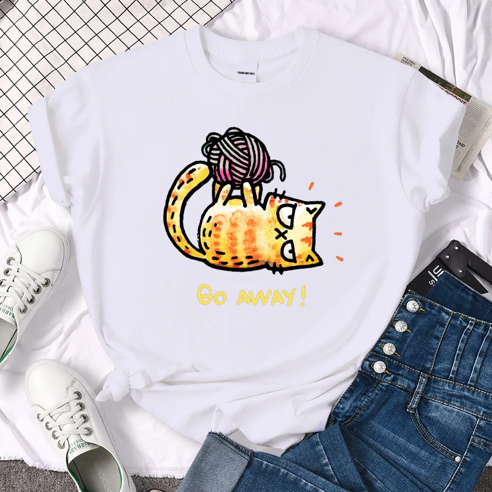 Lady T-Shirt Angry Cat Go Away Print T-Shirts Womans O-Neck Sports Oversize Shirt Streetfashion Slim Funny Animal Women Clothes