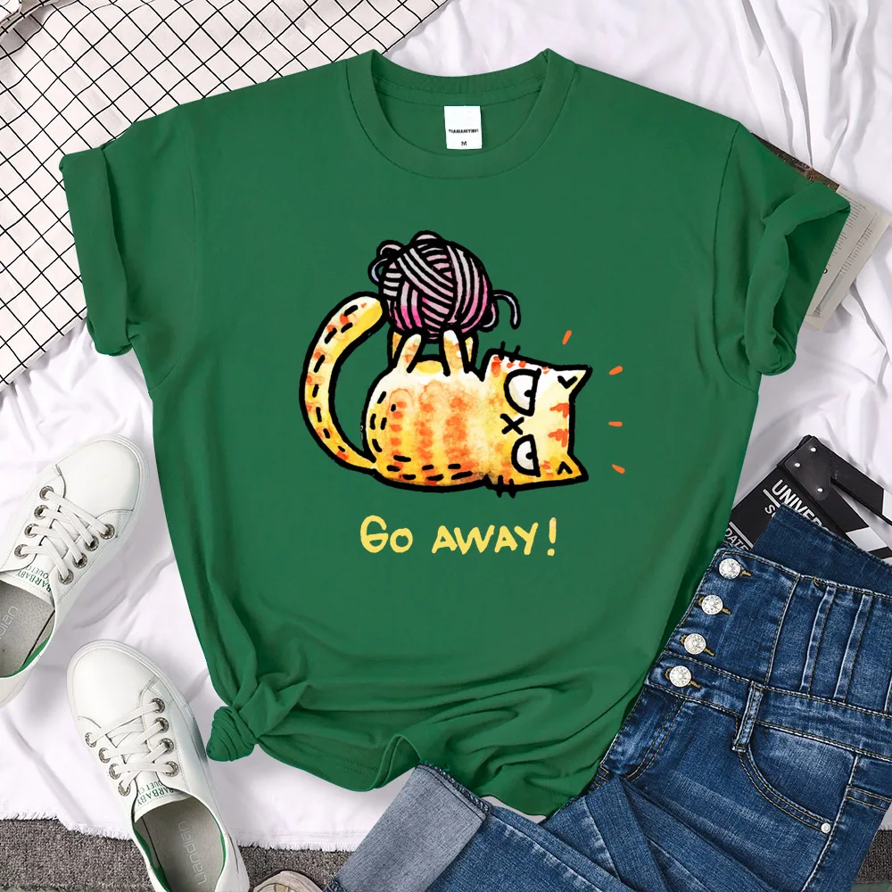 Lady T-Shirt Angry Cat Go Away Print T-Shirts Womans O-Neck Sports Oversize Shirt Streetfashion Slim Funny Animal Women Clothes