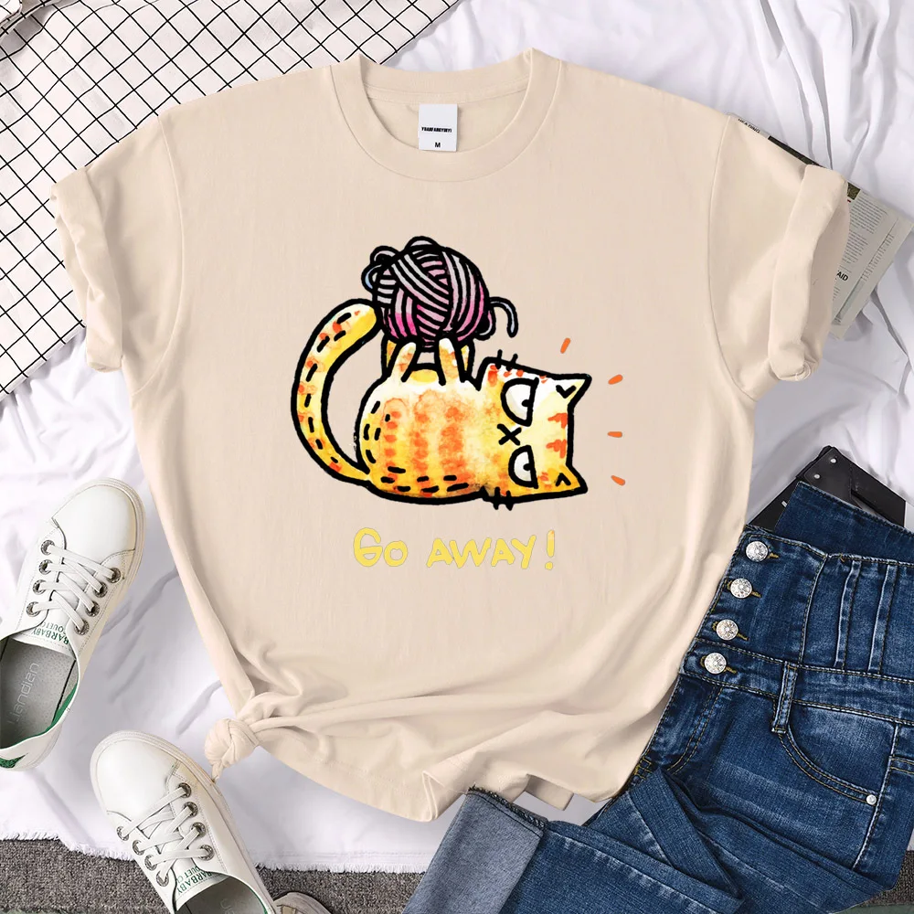 Lady T-Shirt Angry Cat Go Away Print T-Shirts Womans O-Neck Sports Oversize Shirt Streetfashion Slim Funny Animal Women Clothes