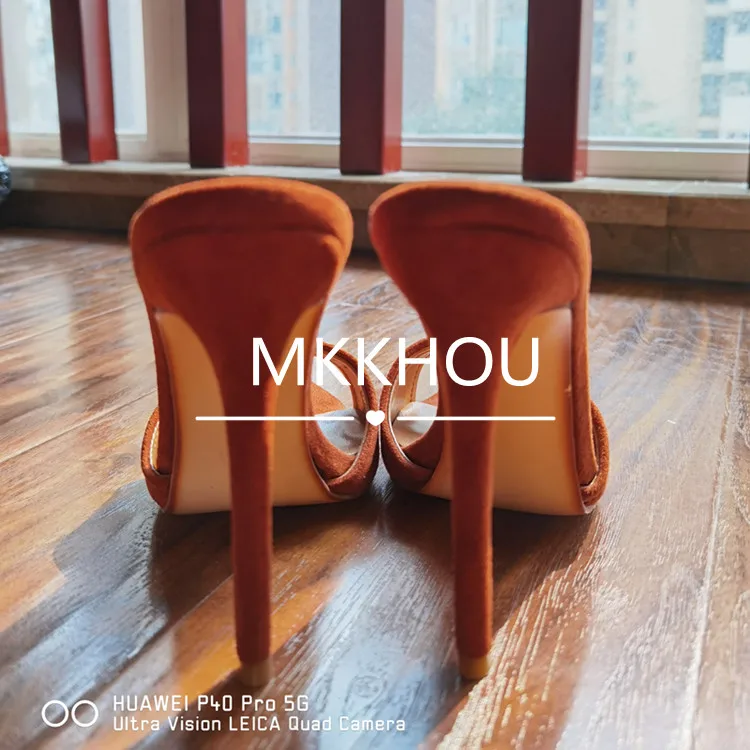 MKKHOU Fashion Sandals Women New Minimalist Classic Word With Stiletto 12cm High Heel Sandals Summer All-match Modern Slippers