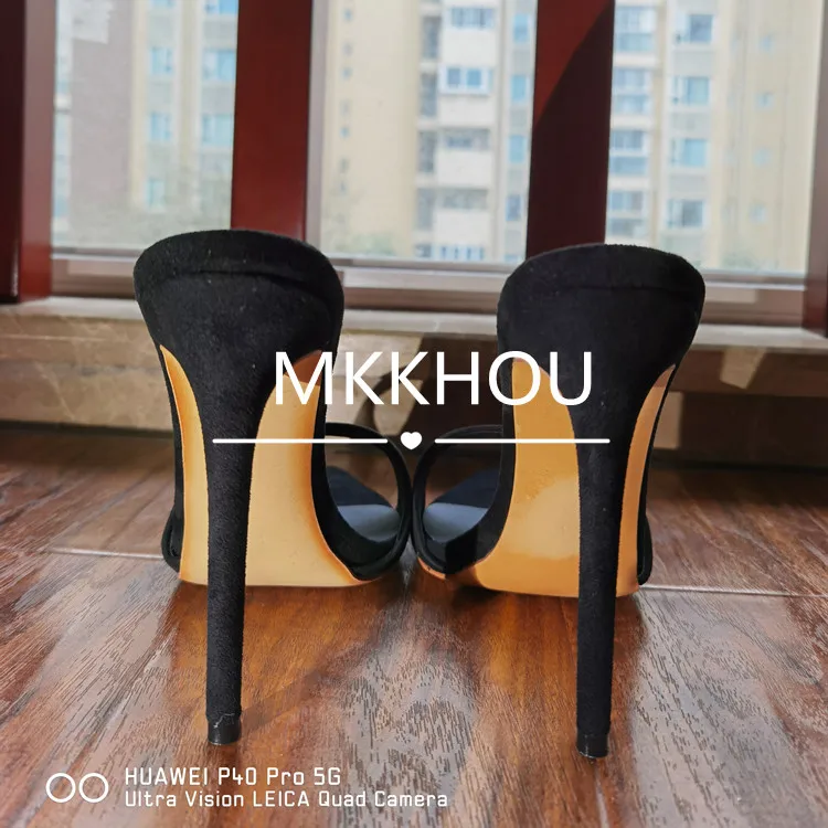 MKKHOU Fashion Sandals Women New Minimalist Classic Word With Stiletto 12cm High Heel Sandals Summer All-match Modern Slippers