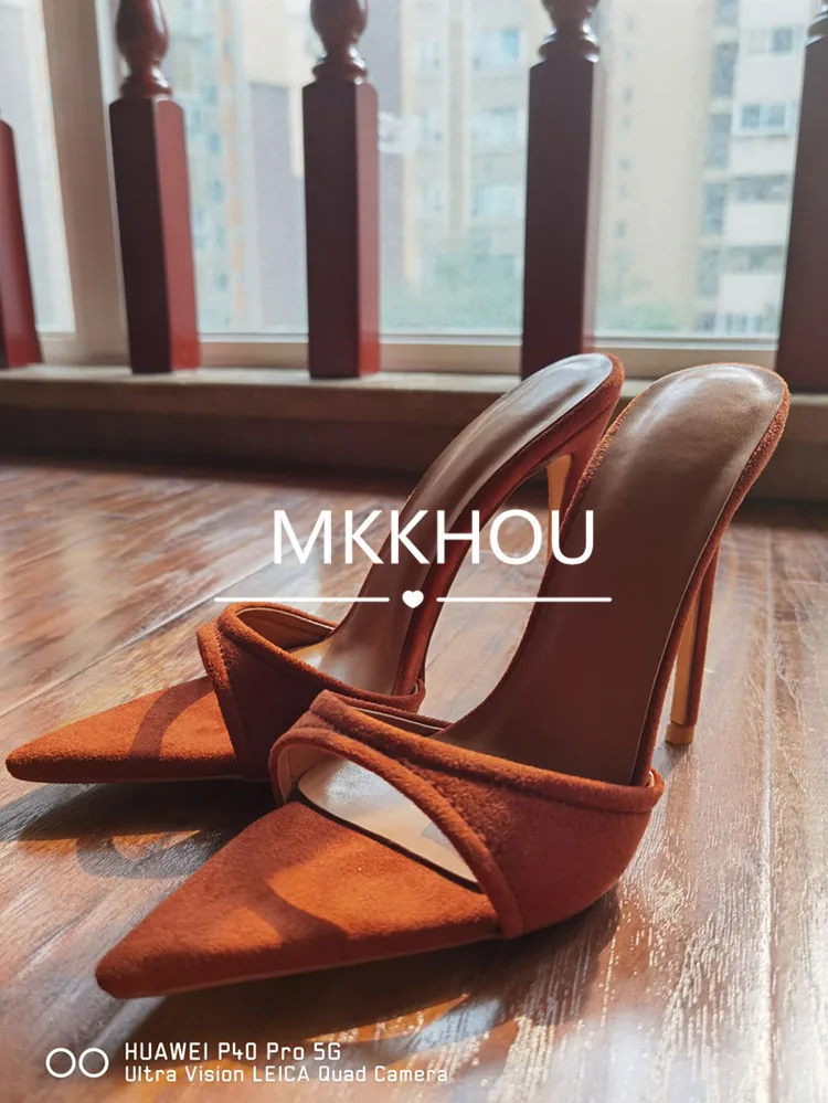 MKKHOU Fashion Sandals Women New Minimalist Classic Word With Stiletto 12cm High Heel Sandals Summer All-match Modern Slippers