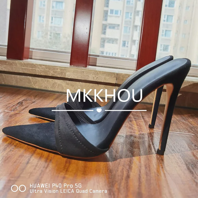 MKKHOU Fashion Sandals Women New Minimalist Classic Word With Stiletto 12cm High Heel Sandals Summer All-match Modern Slippers