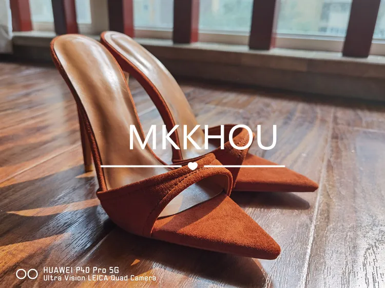 MKKHOU Fashion Sandals Women New Minimalist Classic Word With Stiletto 12cm High Heel Sandals Summer All-match Modern Slippers