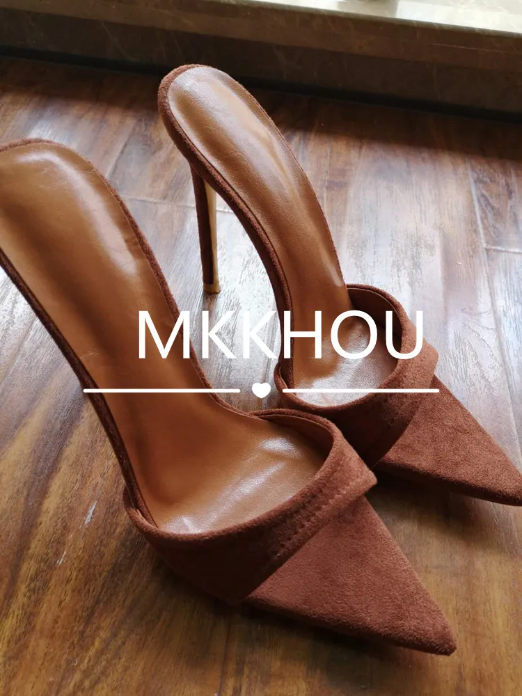 MKKHOU Fashion Sandals Women New Minimalist Classic Word With Stiletto 12cm High Heel Sandals Summer All-match Modern Slippers
