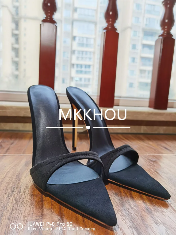 MKKHOU Fashion Sandals Women New Minimalist Classic Word With Stiletto 12cm High Heel Sandals Summer All-match Modern Slippers