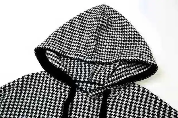 Western style thousands of birds hooded wool sweater hoodie women autumn and winter new loose pullover sweater bottom shirt
