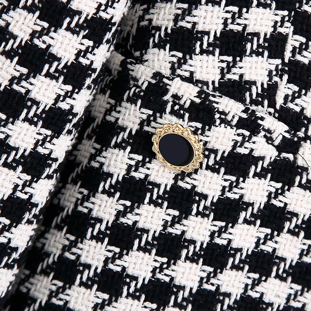 xikom 2021 Tweed Two pieces set Women Vintage V Neck Long Sleeve Office Lady slim Blazer Coat Female Hight Waist Shorts suit