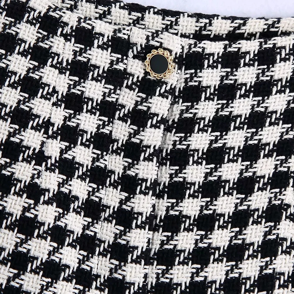xikom 2021 Tweed Two pieces set Women Vintage V Neck Long Sleeve Office Lady slim Blazer Coat Female Hight Waist Shorts suit