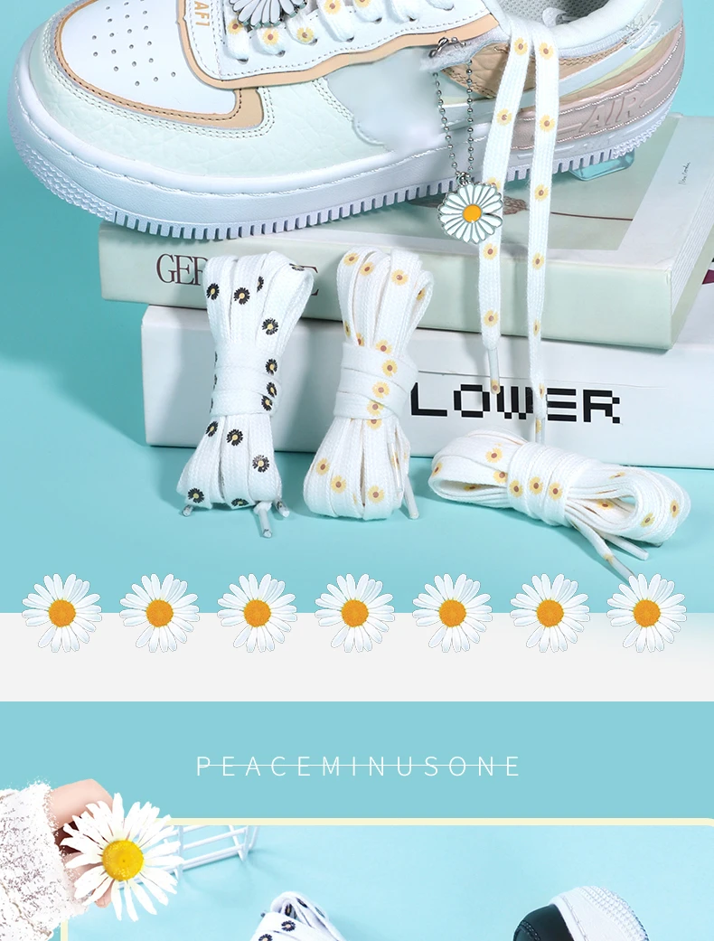 Little Daisies Shoelaces Cartoon Printing Fashion AF1 Cream Daisy Shoelace Flat Shoe Buckle Colorful Lace Accessories Decorative